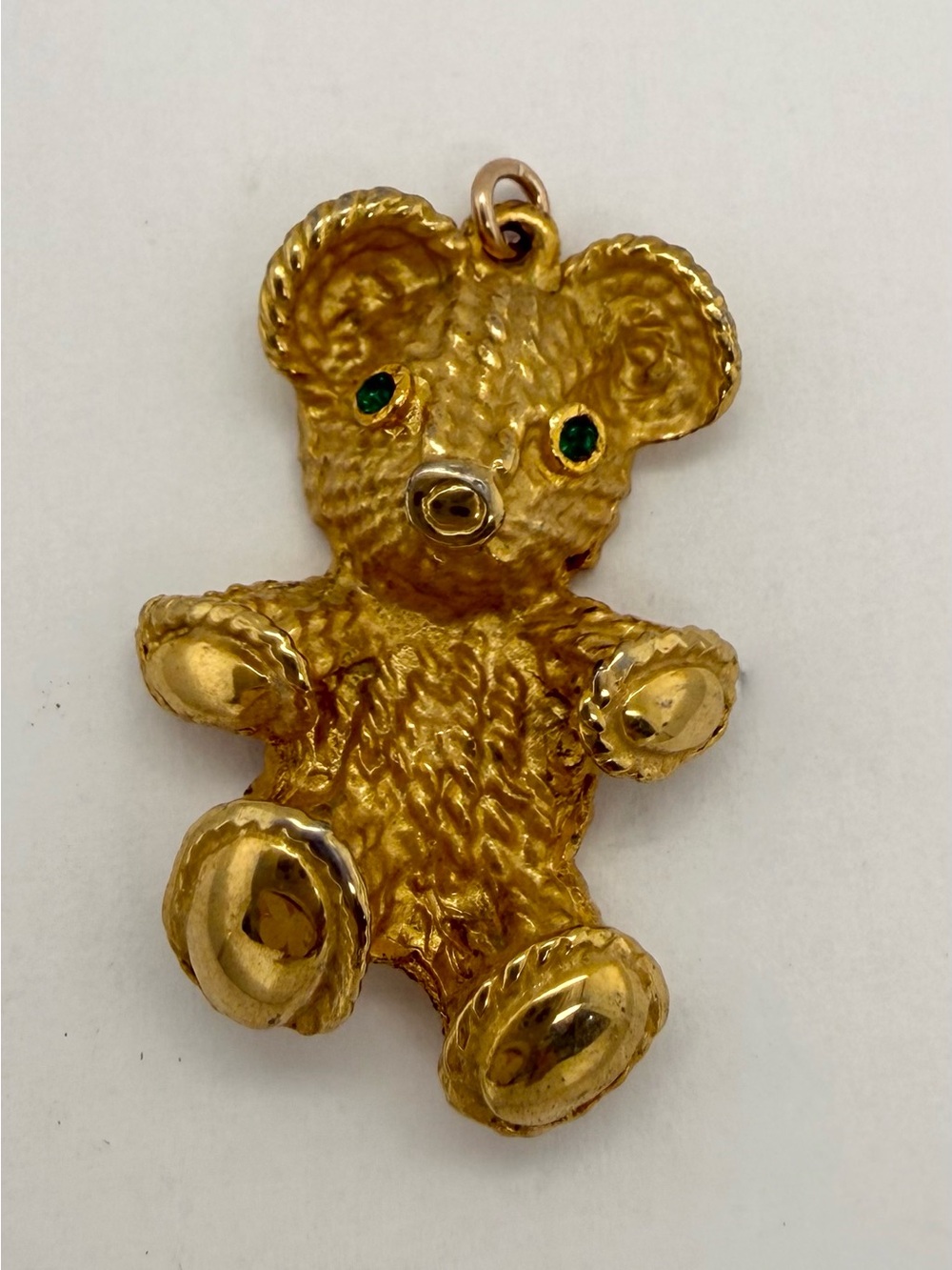 Vintage Gold Plated Teddy Bear Pendant with Green Eyes Necklace Charm